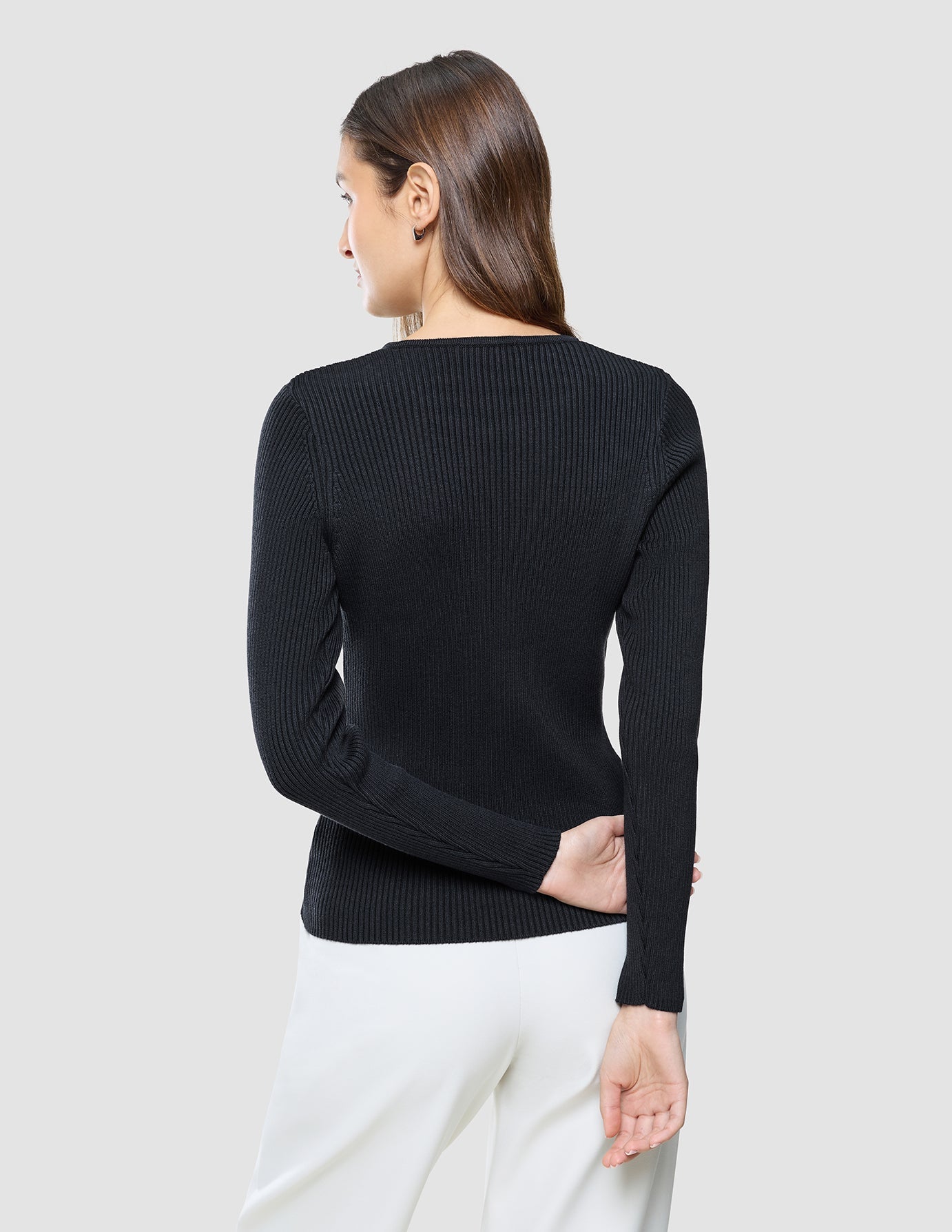 Women Fine Knit Rib Long Sleeve Black
